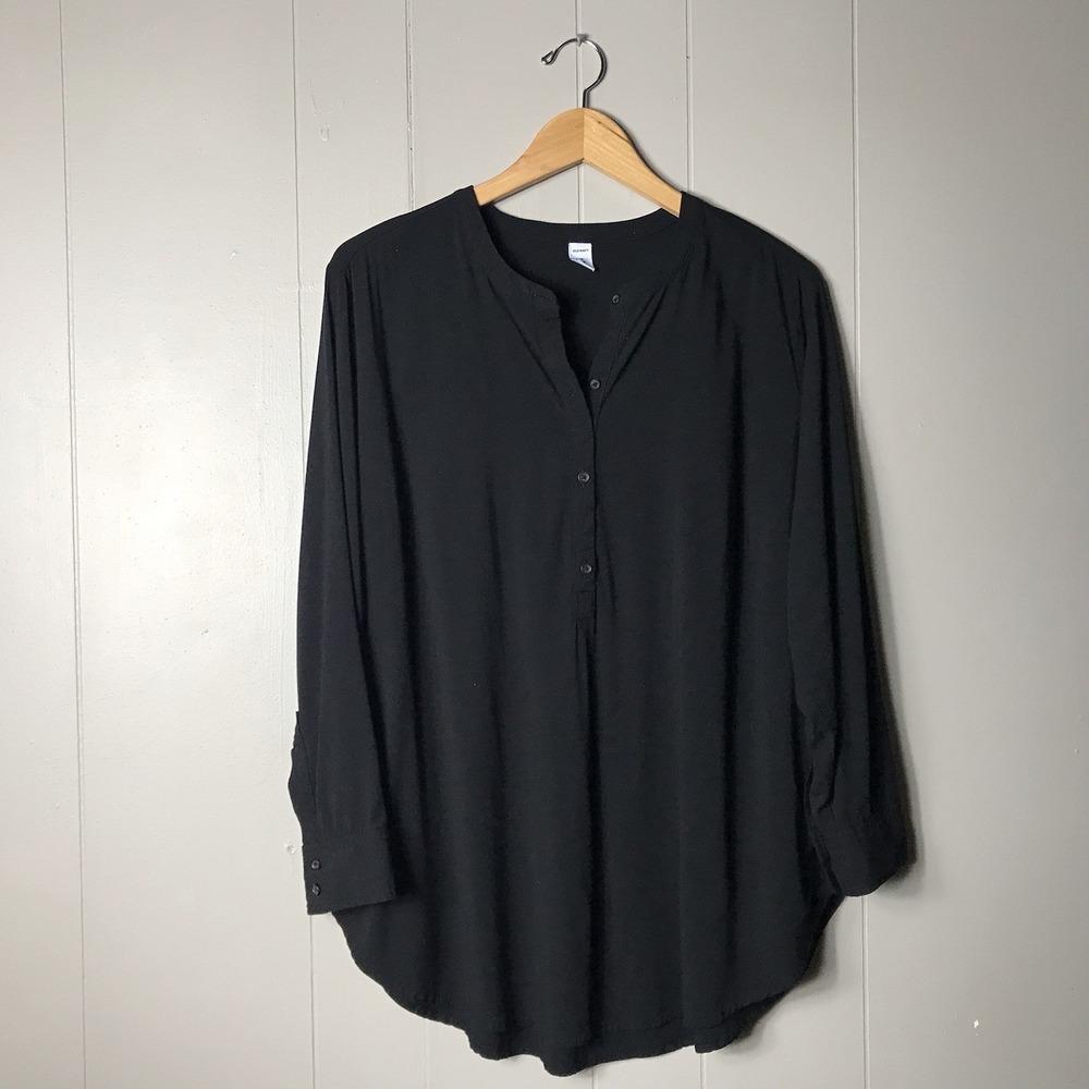 OLD NAVY VISCOSE BLACK HENLEY STYLE LONG SLEEVE TUNIC BLOUSE WOMENS SIZE PLUS 1X
